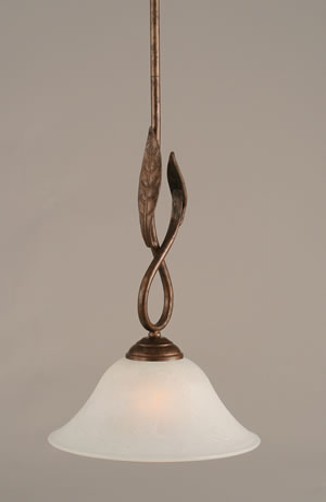 Leaf Mini Pendant Shown In Bronze Finish With 10" White Marble Glass