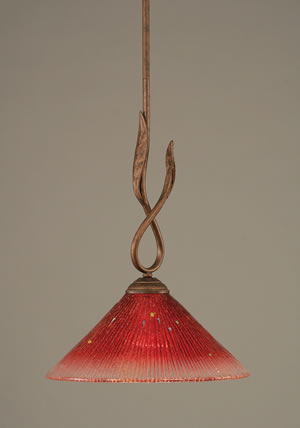 Leaf Mini Pendant Shown In Bronze Finish With 12" Raspberry Crystal Glass