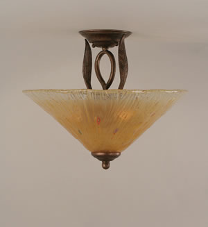 Leaf Semi-Flush With 3 Bulbs Shown In Bronze Finish With 16" Amber Crystal Glass