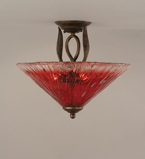 Leaf Semi-Flush With 3 Bulbs Shown In Bronze Finish With 16" Raspberry Crystal Glass