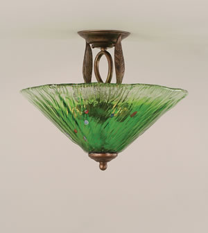 Leaf Semi-Flush With 3 Bulbs Shown In Bronze Finish With 16" Kiwi Green Crystal Glass