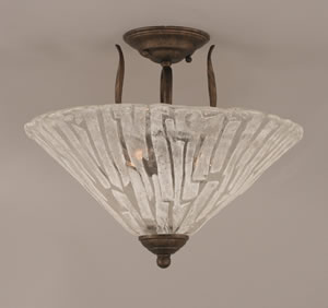Leaf Semi-Flush With 3 Bulbs Shown In Bronze Finish With 16" Italian Ice Glass