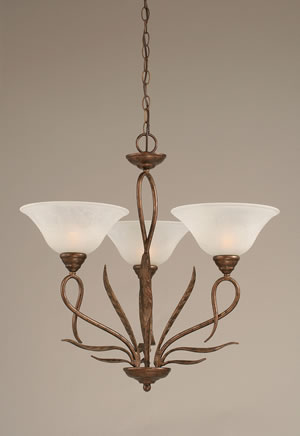 Leaf 3 Light Chandelier Shown In Bronze Finish With 10" White Marble Glass