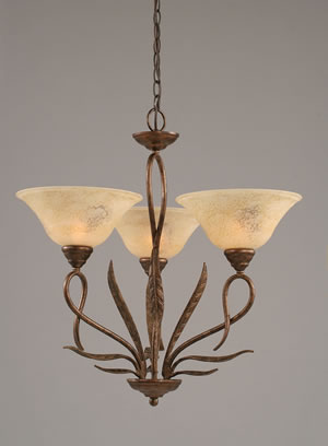 Leaf 3 Light Chandelier Shown In Bronze Finish With 10" Italian Marble Glass