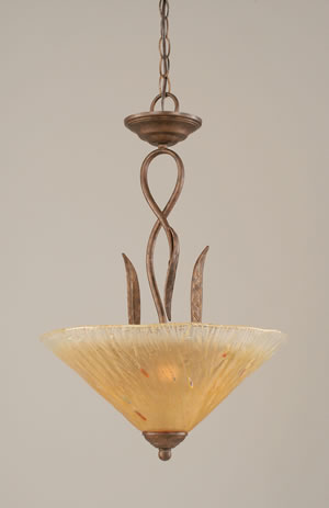 Leaf Pendant With 3 Bulbs Shown In Bronze Finish With 16" Amber Crystal Glass