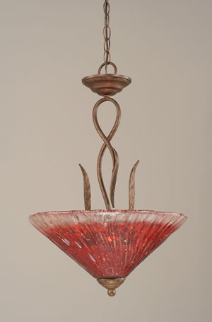 Leaf Pendant With 3 Bulbs Shown In Bronze Finish With 16" Raspberry Crystal Glass