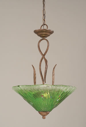 Leaf Pendant With 3 Bulbs Shown In Bronze Finish With 16" Kiwi Green Crystal Glass