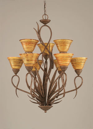 Leaf 9 Light Chandelier Shown In Bronze Finish With 7" Firré Saturn Glass