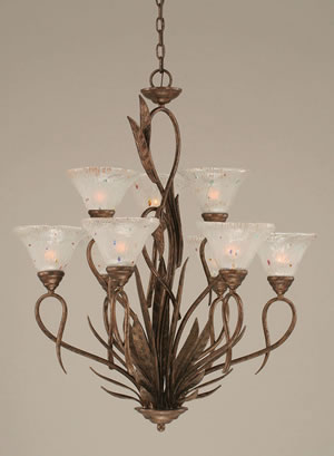 Leaf 9 Light Chandelier Shown In Bronze Finish With 7" Frosted Crystal Glass