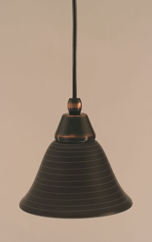 Cord Mini Pendant Shown In Black Copper Finish With 7" Charcoal Spiral Glass