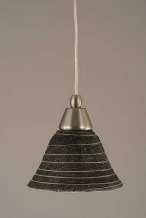 Cord Mini Pendant Shown In Brushed Nickel Finish With 7" Charcoal Spiral Glass