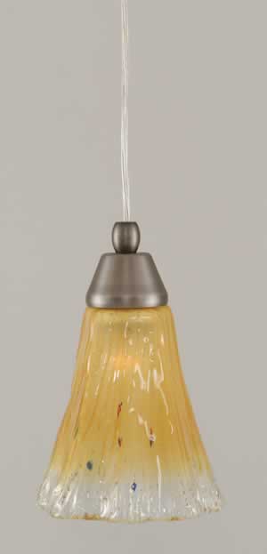 Cord Mini Pendant Shown In Brushed Nickel Finish With 5.5" Amber Crystal Glass