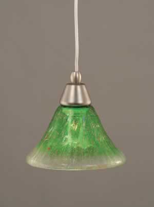 Cord Mini Pendant Shown In Brushed Nickel Finish With 7" Kiwi Green Crystal Glass