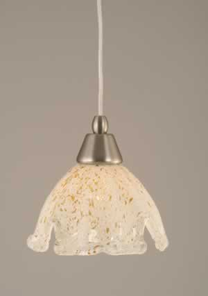 Cord Mini Pendant Shown In Brushed Nickel Finish With 7" Gold Ice Glass