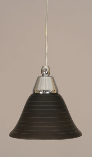 Cord Mini Pendant Shown In Chrome Finish With 7" Charcoal Spiral Glass