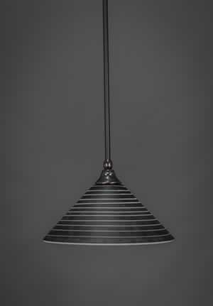 Stem Mini Pendant With Hang Straight Swivel Shown In Black Copper Finish With 12" Charcoal Spiral Glass