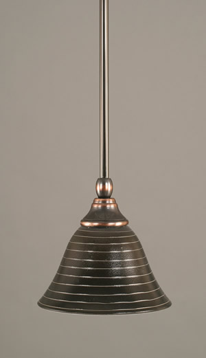 Stem Mini Pendant With Hang Straight Swivel Shown In Black Copper Finish With 7" Charcoal Spiral Glass