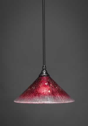 Stem Mini Pendant With Hang Straight Swivel Shown In Black Copper Finish With 12" Raspberry Crystal Glass