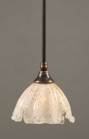Stem Mini Pendant With Hang Straight Swivel Shown In Black Copper Finish With 7" Gold Ice Glass