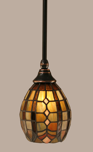 Stem Mini Pendant With Hang Straight Swivel Shown In Black Copper Finish With 5.5” Paradise Tiffany Glass