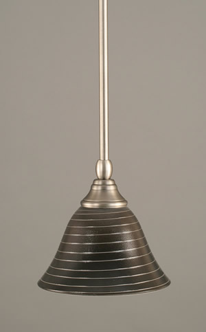 Stem Mini Pendant With Hang Straight Swivel Shown In Brushed Nickel Finish With 7" Charcoal Spiral Glass