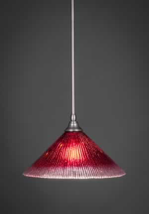 Stem Mini Pendant With Hang Straight Swivel Shown In Brushed Nickel Finish With 12" Raspberry Crystal Glass