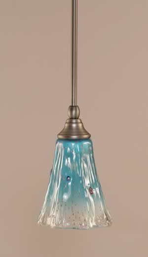 Stem Mini Pendant With Hang Straight Swivel Shown In Brushed Nickel Finish With 5.5" Fluted Teal Crystal Glass