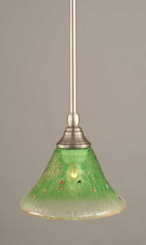 Stem Mini Pendant With Hang Straight Swivel Shown In Brushed Nickel Finish With 7" Kiwi Green Crystal Glass