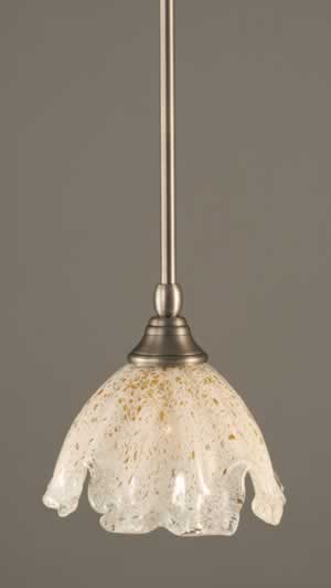 Stem Mini Pendant With Hang Straight Swivel Shown In Brushed Nickel Finish With 7" Gold Ice Glass
