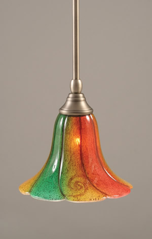 Stem Mini Pendant With Hang Straight Swivel Shown In Brushed Nickel Finish With 8" Mardi Gras Glass