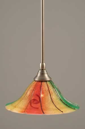 Stem Mini Pendant With Hang Straight Swivel Shown In Brushed Nickel Finish With 10" Mardi Gras Glass