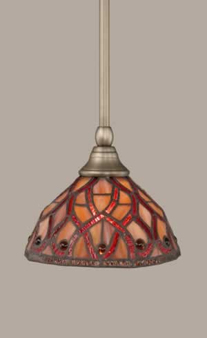 Stem Mini Pendant With Hang Straight Swivel Shown In Brushed Nickel Finish With 7” Persian Tiffany Glass