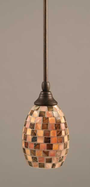 Stem Mini Pendant With Hang Straight Swivel Shown In Bronze Finish With 5" Sea Haze Seashell Glass