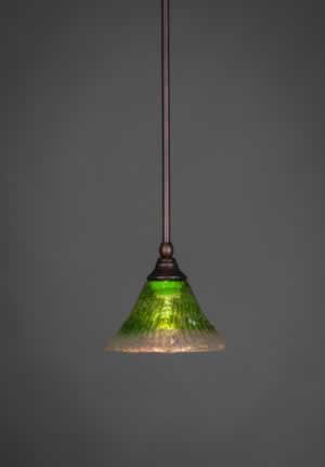 Stem Mini Pendant With Hang Straight Swivel Shown In Bronze Finish With 7" Kiwi Green Crystal Glass