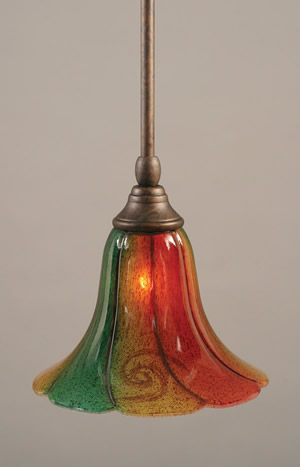 Stem Mini Pendant With Hang Straight Swivel Shown In Bronze Finish With 8" Mardi Gras Glass