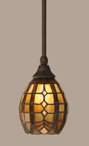 Stem Mini Pendant With Hang Straight Swivel Shown In Bronze Finish With 5.5” Paradise Tiffany Glass