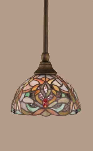 Stem Mini Pendant With Hang Straight Swivel Shown In Bronze Finish With 7” Kaleidoscope Tiffany Glass