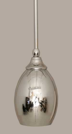 Stem Mini Pendant With Hang Straight Swivel Shown In Chrome Finish With 5” Chrome Oval Metal Shade