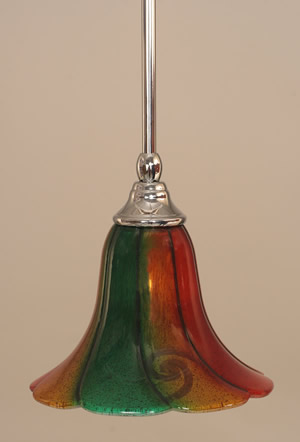 Stem Mini Pendant With Hang Straight Swivel Shown In Chrome Finish With 7" Mardi Gras Glass "