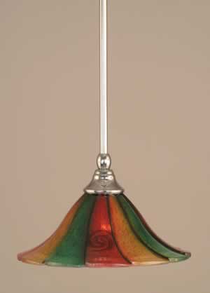 Stem Mini Pendant With Hang Straight Swivel Shown In Chrome Finish With 10" Mardi Gras Glass "