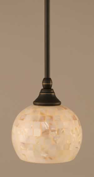 Stem Mini Pendant With Hang Straight Swivel Shown In Dark Granite Finish With 6" Mystical Seashell Glass