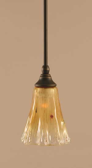 Stem Mini Pendant With Hang Straight Swivel Shown In Dark Granite Finish With 5.5" Fluted Amber Crystal Glass