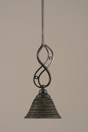 Jazz Mini Pendant With Hang Straight Swivel Shown In Black Copper Finish With 7" Charcoal Spiral Glass