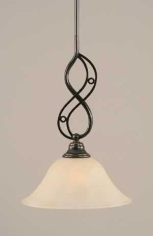 Jazz Mini Pendant With Hang Straight Swivel Shown In Black Copper Finish With 10" Amber Marble Glass