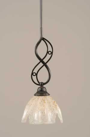 Jazz Mini Pendant With Hang Straight Swivel Shown In Black Copper Finish With 7" Gold Ice Glass
