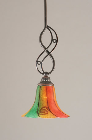 Jazz Mini Pendant With Hang Straight Swivel Shown In Black Copper Finish With 8" Mardi Gras Glass
