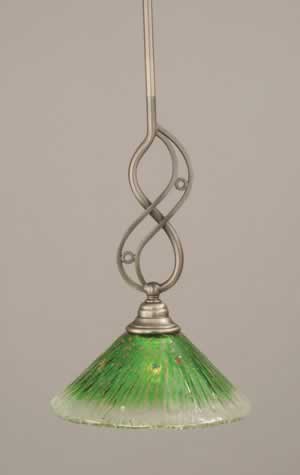 Jazz Mini Pendant With Hang Straight Swivel Shown In Brushed Nickel Finish With 10" Kiwi Green Crystal Glass