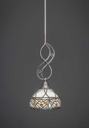 Jazz Mini Pendant With Hang Straight Swivel Shown In Brushed Nickel Finish With 7" Royal Merlot Tiffany Glass