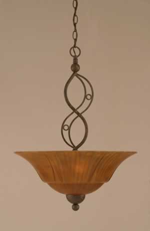 Jazz Pendant With 3 Bulbs Shown In Bronze Finish With Tiger 20" Glass