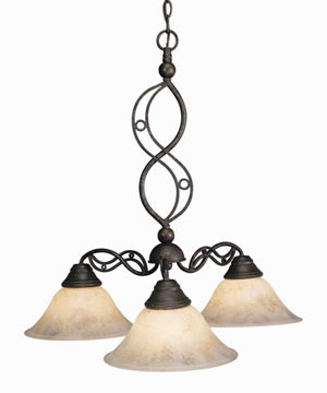 Jazz 3 Light Chandelier Shown In Bronze Finish With 10" Italian Marble Glass